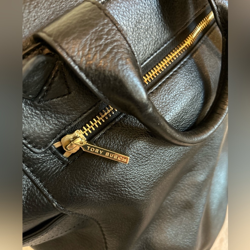 Tory Burch Black Leather Logo Drawstring Backpack - Picture 11 of 16